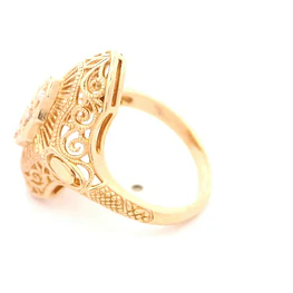 Anillo Ovalado Filigrana De Oro 14K Con 3 Diamantes