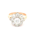Anillo Flor De Dos Oros 18K Con 9 Diamantes Corte Antiguo