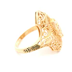 Anillo Ovalado Filigrana De Oro 14K Con 3 Diamantes