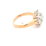 Anillo Flor De Dos Oros 18K Con 9 Diamantes Corte Antiguo
