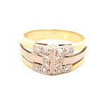 Anillo Semibombé Calado De Dos Oros 18K Con 12 Diamantes Naturales