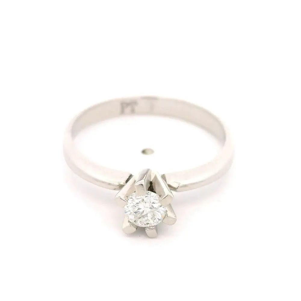 Anillo Solitario Flor De Platino Con Diamante Natural