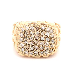 Anillo Sello Tallado De Oro 14K Con 42 Diamantes