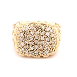 Anillo Sello Tallado De Oro 14K Con 42 Diamantes