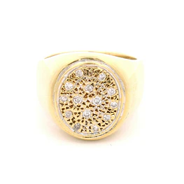 Anillo Sello De Oro 18K Con 14 Diamantes
