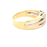 Anillo Semibombé Calado De Dos Oros 18K Con 12 Diamantes Naturales