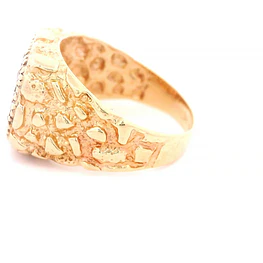 Anillo Sello Tallado De Oro 14K Con 42 Diamantes
