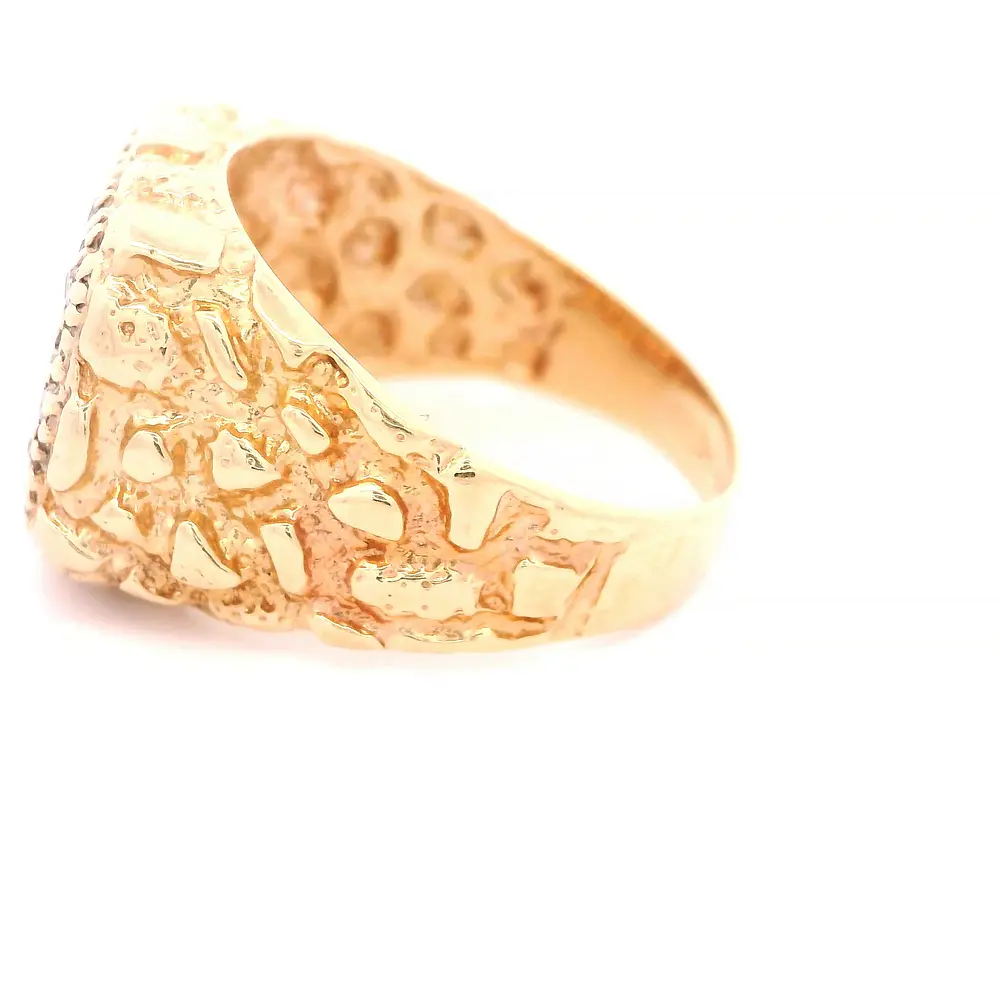 Anillo Sello Tallado De Oro 14K Con 42 Diamantes