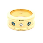 Anillo Tresillo De Oro 18K Con Moissanita y Piedras Azules