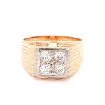 Anillo Sello De Dos Oros 14K Con 4 Diamantes Naturales
