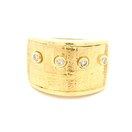 Anillo Sello Rectangular De Oro 18K Con 4 Diamantes