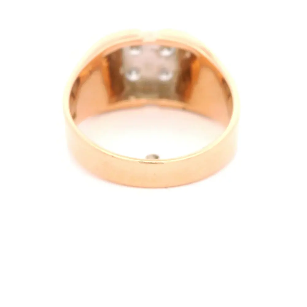 Anillo Sello De Dos Oros 14K Con 4 Diamantes Naturales