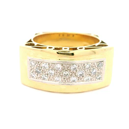 Anillo Sello De Dos Oros 18K Con 17 Diamantes