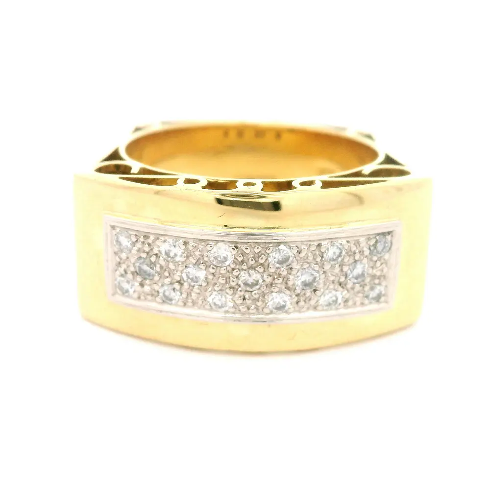 Anillo Sello De Dos Oros 18K Con 17 Diamantes