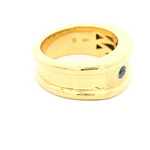 Anillo Tresillo De Oro 18K Con Moissanita y Piedras Azules