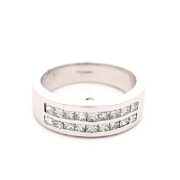 Anillo Doble Cintillo De Oro Blanco 18K Con 18 Diamantes Princess