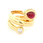 Anillo Cruzado De Oro 18K Con Diamante Natural y Rubí