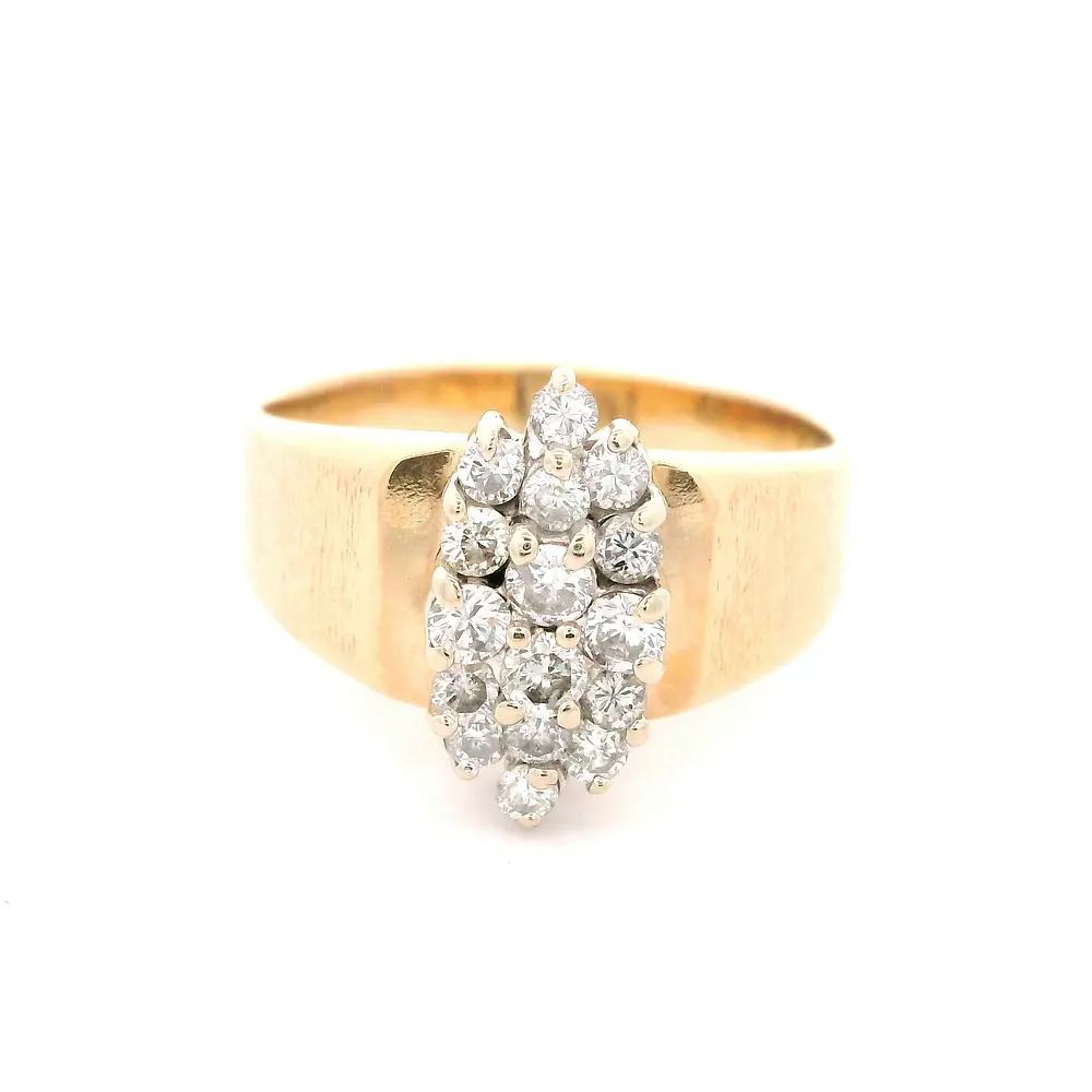 Anillo Semibombé Mateado De Dos Oros 14K Con 16 Diamantes