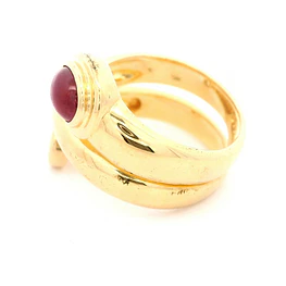 Anillo Cruzado De Oro 18K Con Diamante Natural y Rubí