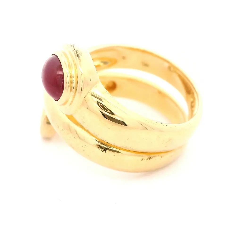 Anillo Cruzado De Oro 18K Con Diamante Natural y Rubí