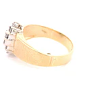 Anillo Semibombé Mateado De Dos Oros 14K Con 16 Diamantes