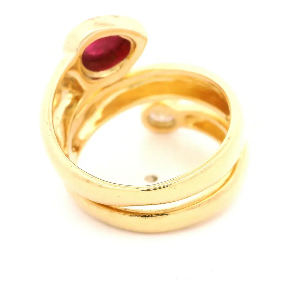 Anillo Cruzado De Oro 18K Con Diamante Natural y Rubí