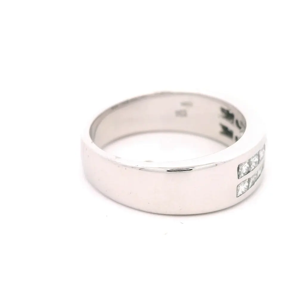 Anillo Doble Cintillo De Oro Blanco 18K Con 18 Diamantes Princess