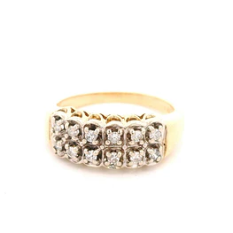 Anillo Doble Cintillo De Dos Oros 14K Con 12 Diamantes