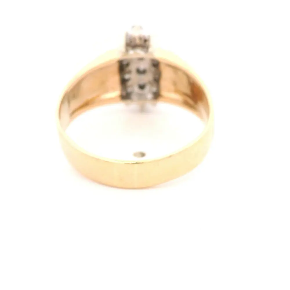 Anillo Semibombé Mateado De Dos Oros 14K Con 16 Diamantes
