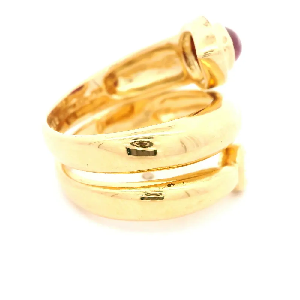 Anillo Cruzado De Oro 18K Con Diamante Natural y Rubí