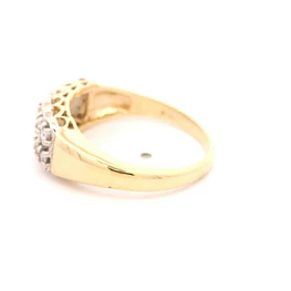 Anillo Doble Cintillo De Dos Oros 14K Con 12 Diamantes
