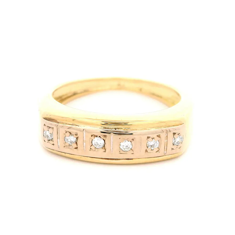 Anillo Tope De Oro 18K Con 6 Diamantes Naturales