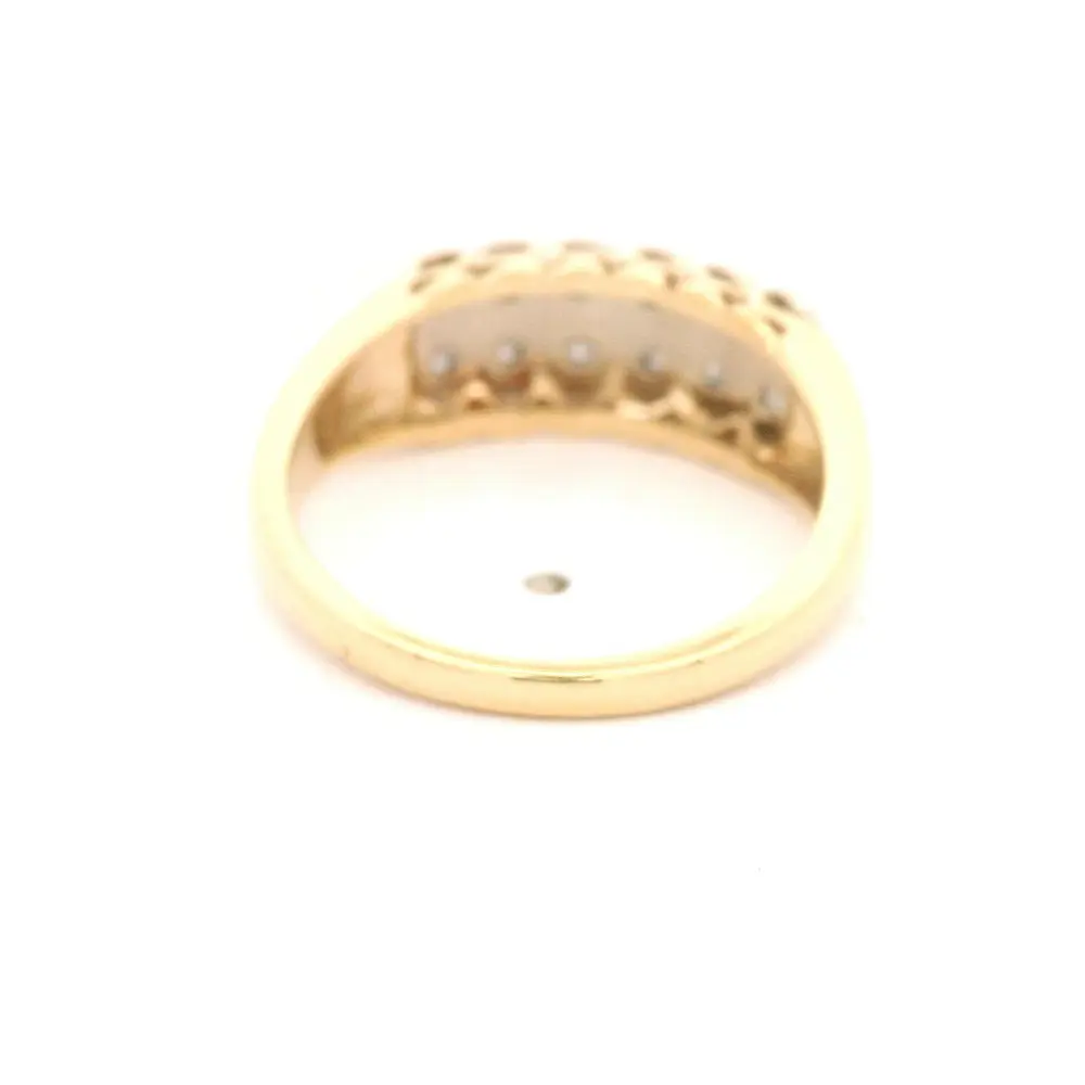 Anillo Doble Cintillo De Dos Oros 14K Con 12 Diamantes