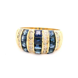 Anillo Bombé De Oro 18K Con Diamantes Naturales y Zafiros