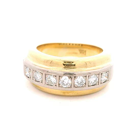 Anillo Cintillo De Dos Oros 18K Con 7 Diamantes Naturales