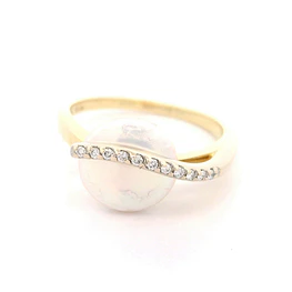 Anillo Mini Cintillo De Dos Oros 14K Con Perla y Diamantes