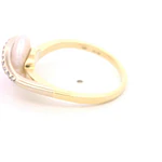 Anillo Mini Cintillo De Dos Oros 14K Con Perla y Diamantes