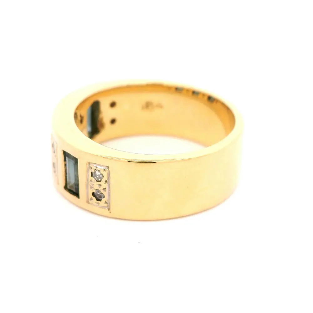 Anillo Tuerca De Oro 18K Con Diamantes Naturales y Piedras Azules