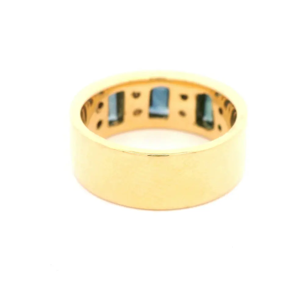 Anillo Tuerca De Oro 18K Con Diamantes Naturales y Piedras Azules