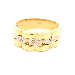Anillo Cintillo Calado De Dos Oros 18K Con 6 Diamantes