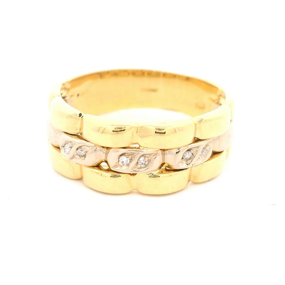 Anillo Cintillo Calado De Dos Oros 18K Con 6 Diamantes