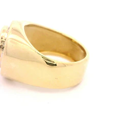 Anillo Sello De Oro 18K Con Diamantes y Piedra Amarilla