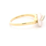 Anillo Mini Cintillo De Dos Oros 14K Con Perla y Diamantes