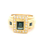 Anillo Sello De Oro 18K Con Diamantes Naturales y Piedras Azules