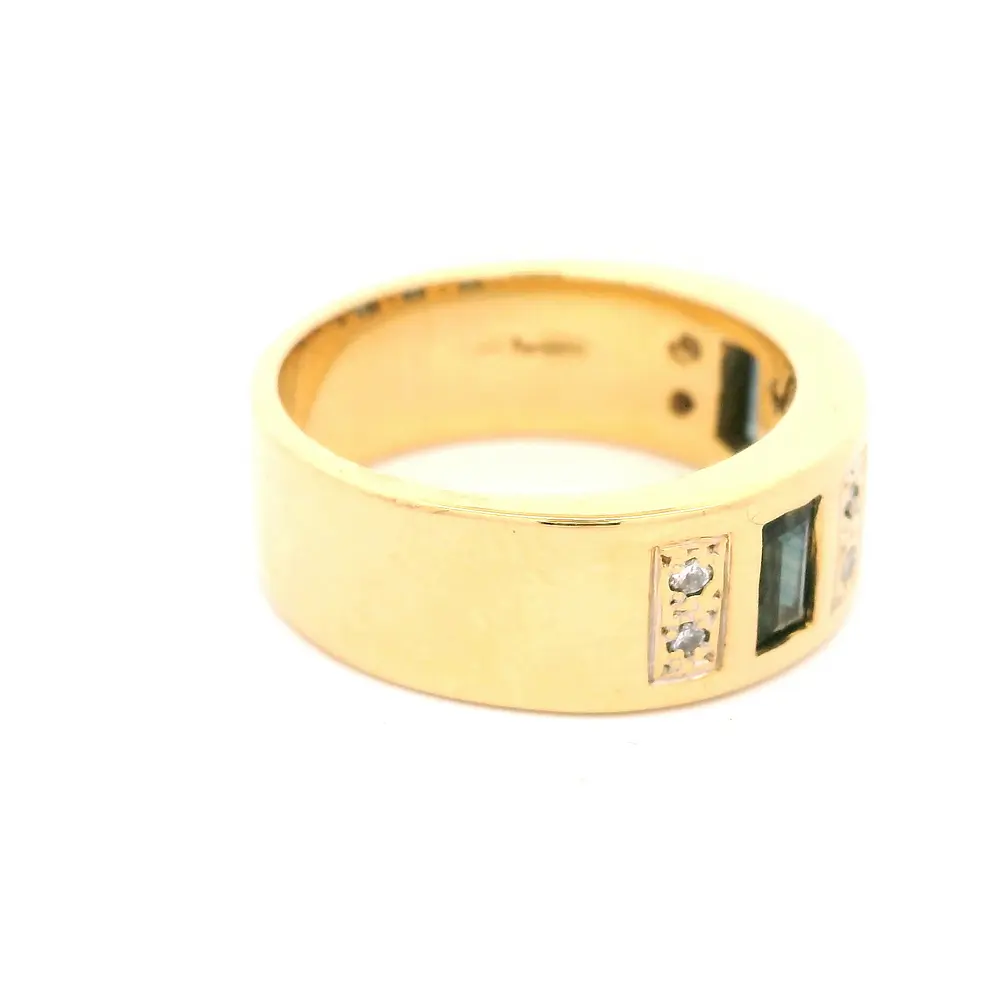Anillo Tuerca De Oro 18K Con Diamantes Naturales y Piedras Azules