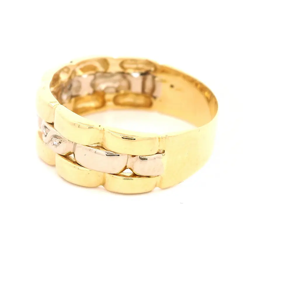 Anillo Cintillo Calado De Dos Oros 18K Con 6 Diamantes