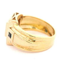 Anillo Sello De Oro 18K Con Diamantes Naturales y Piedras Azules