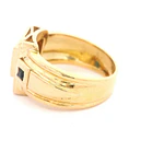 Anillo Sello De Oro 18K Con Diamantes Naturales y Piedras Azules