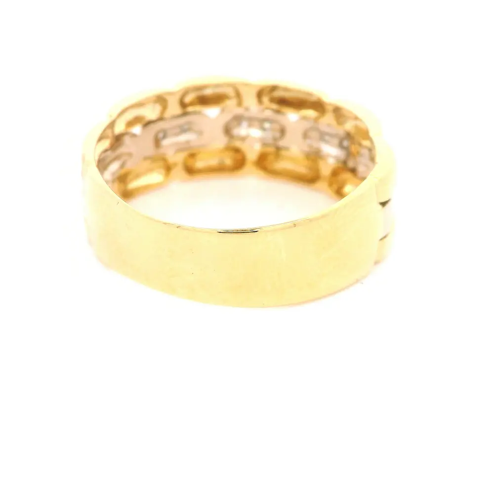 Anillo Cintillo Calado De Dos Oros 18K Con 6 Diamantes