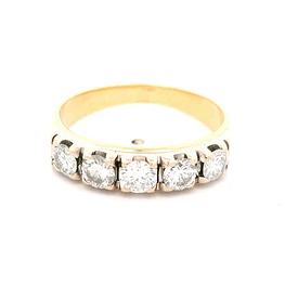 Anillo Cintillo De Dos Oros 18K Con 5 Diamantes Naturales